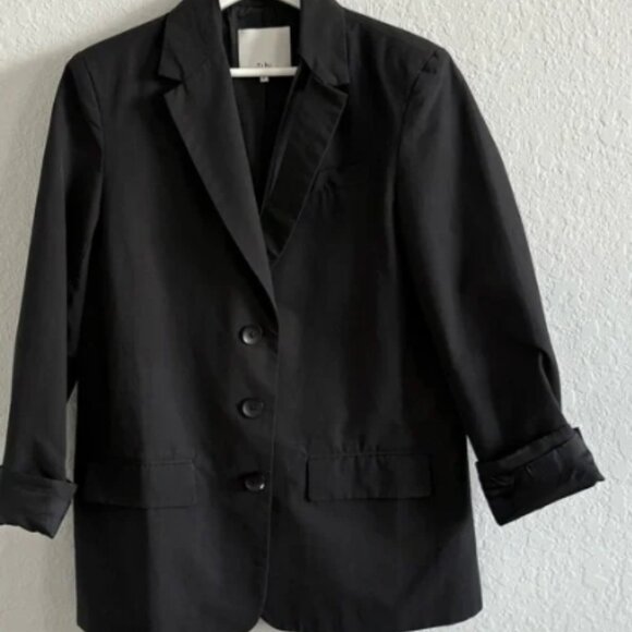 Tibi Cotton Nylon Blazer with Cutout Lapel in Black - Picture 1 of 12